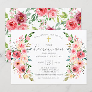 Invitation Première communion florale des pivoines du printem