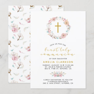 Invitation Première communion florale et de coton