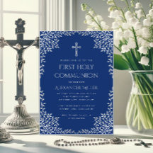 Première communion garçon bleu royal vintage feuil