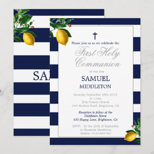 Invitation Première communion Garçon Marine Lemons Argent Rel