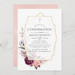 Invitation Première communion géométrique de marsala et flush