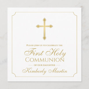 Invitation Première communion Gold Cross Girl Christian