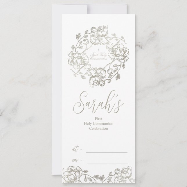 Invitation Première Communion Gold Floral (Devant)