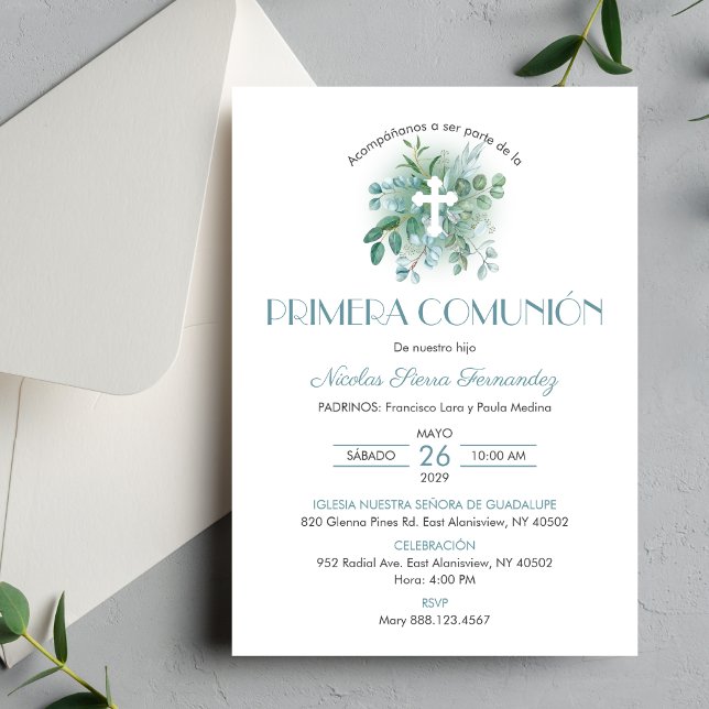 Invitation Première Communion Green Leaves Communi (Créateur téléchargé)