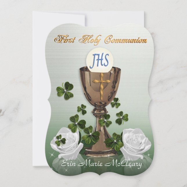 Invitation Première communion irlandaise avec shamrock (Devant)