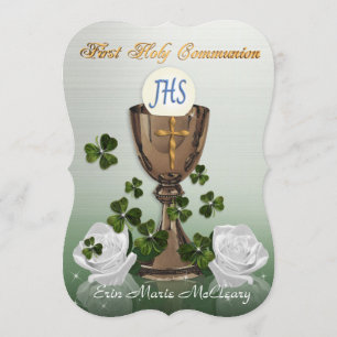 Invitation Première communion irlandaise avec shamrock
