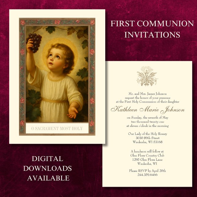 Invitation Première communion Jésus à la recherche de raisins (Créateur téléchargé)