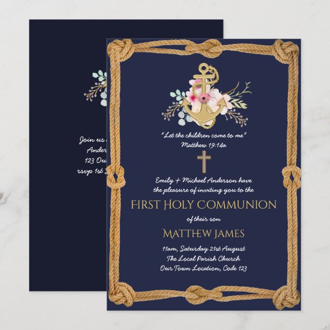 Invitation Première communion nautique de la marine Invitatio (Devant / Derrière)