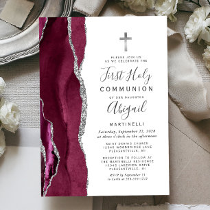 Invitation Première communion pailletée d'argent Agate de Bou
