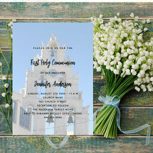Invitation Première communion personnalisée église photo luxe