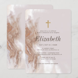 Invitation Première communion pour sa croix d'aquarelle d'or