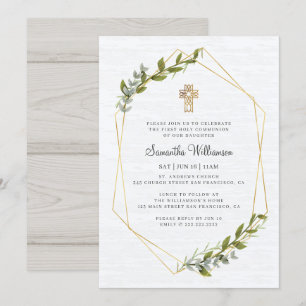 Invitation Première communion pour sa flore géométrique rusti