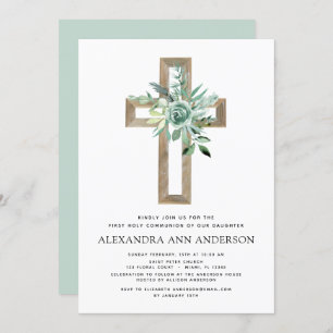Invitation Première Communion Sage vert Eucalyptus Invi
