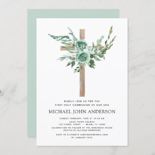 Invitation Première Communion Sage vert Eucalyptus Invi