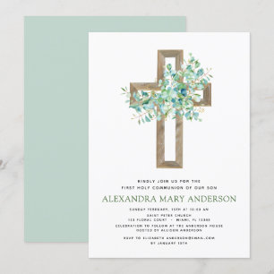 Invitation Première Communion Sage vert Eucalyptus Invi