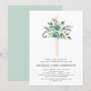 Invitation Première Communion Sage vert Eucalyptus Invi