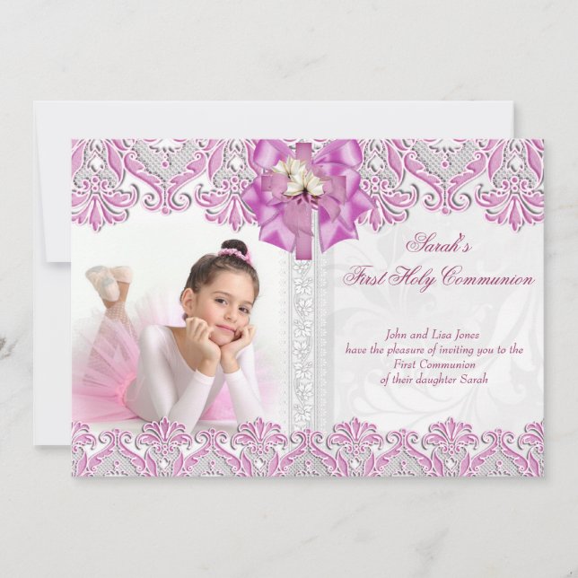 Invitation Première Communion Sainte 1ère Filles Lilac Pink P (Devant)