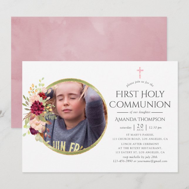 Invitation Première communion sainte de Bourgogne-Marsala et  (Devant / Derrière)