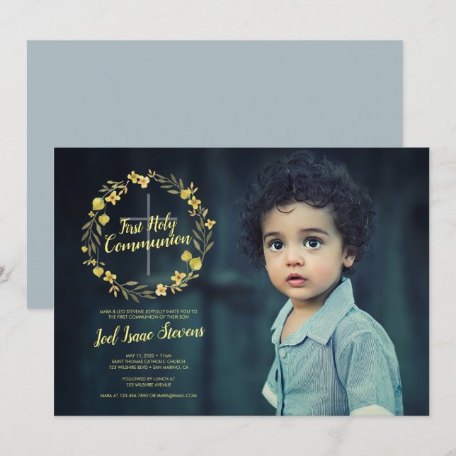 Invitation Première communion sainte de la couronne jaune (Devant / Derrière)