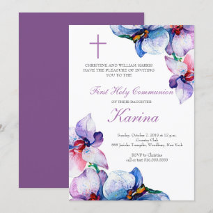 Invitation Première communion sainte de la flore violette et 