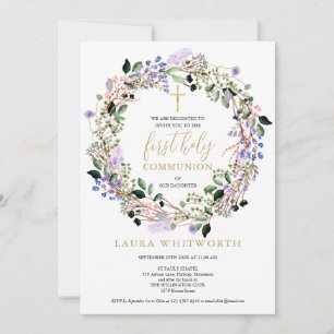 Invitation Première communion Sainte Floral Lavender Garland