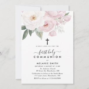Invitation première communion sainte rose et blanche