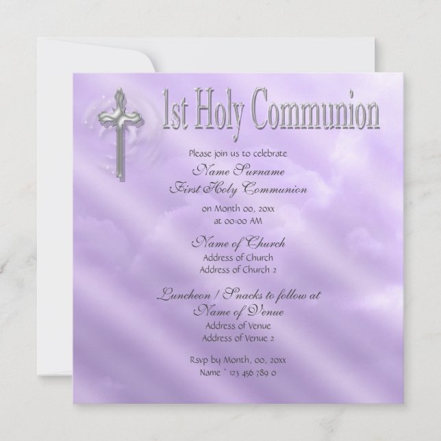 Invitation Première communion sainte violette (Devant)
