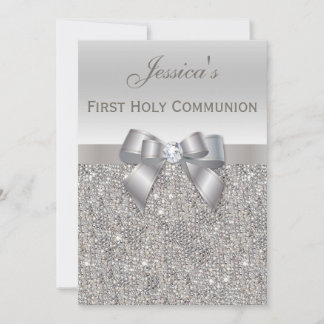 Invitation Première Communion Séquences d'argent et Bow