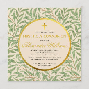 Invitation Première Communion Verdure Genre Neutre Faux Or