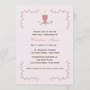Invitation Première communion, Vignes florales avec Chalice r