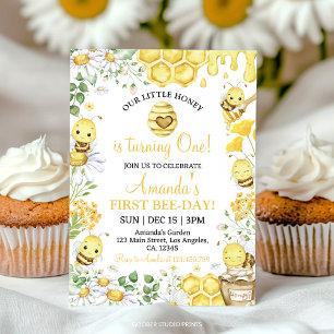 Invitation Première fête d'anniversaire abeille florale Jour