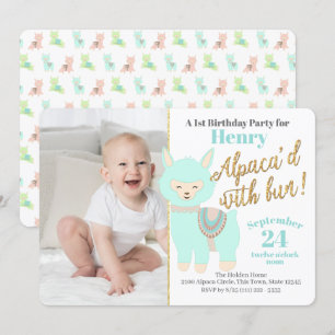 Invitation Première fête d'anniversaire de l'Alpaca avec phot