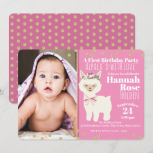 Invitation Première fête d'anniversaire de l'Alpaca avec phot