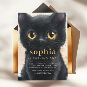 Invitation Première fête d'anniversaire de Sweet Black Cat