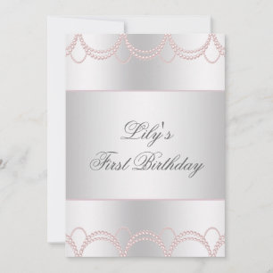 Invitation Première fête d'anniversaire des filles perles ros