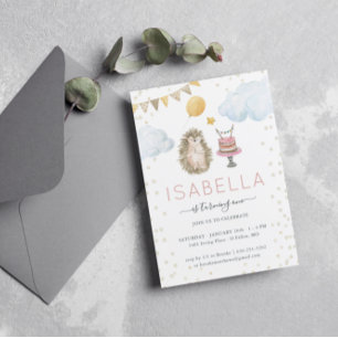 Invitation Première fête d'anniversaire du petit hérisson