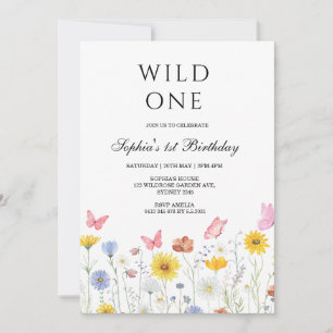 Invitation Première fête d'anniversaire papillon floral Wild 