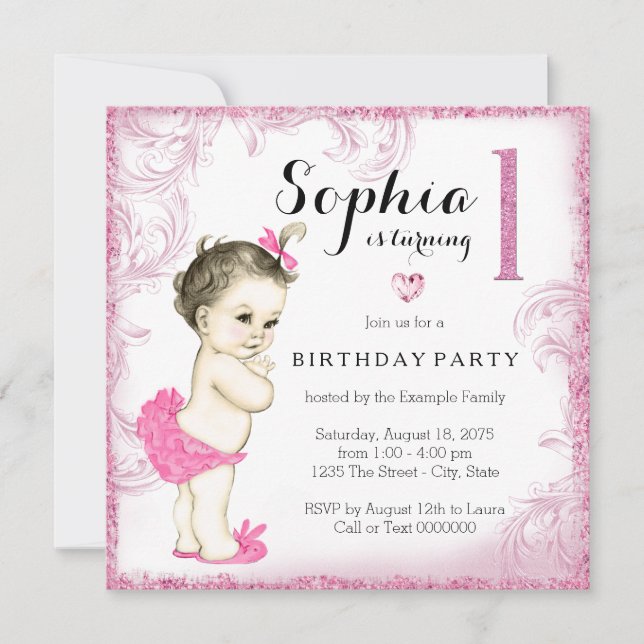 Invitation Première fête d'anniversaire Parties scintillant r (Devant)