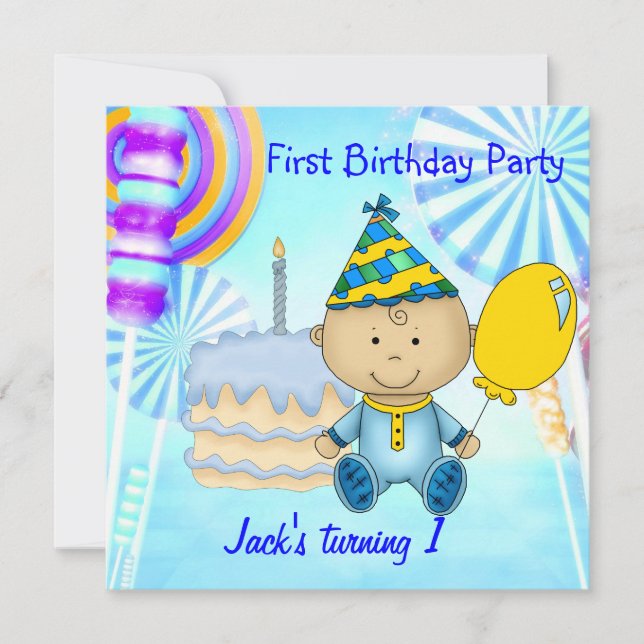 Invitation Première fête d'anniversaire petit's garçon Blue C (Devant)