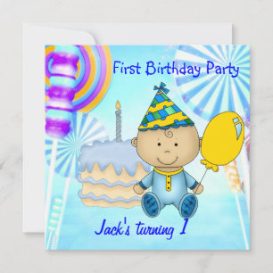 Invitation Première fête d'anniversaire petit's garçon Blue C