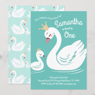 Invitation Première fête de naissance de Swans Cute