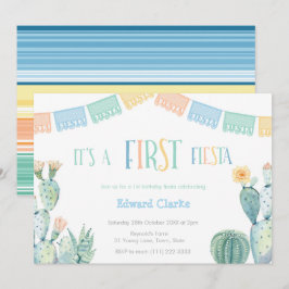Invitation Première Fiesta Yellow Blue Cactus 1ère fête d'ann