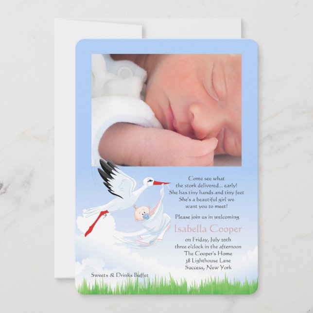 Invitation Première fille de baby shower de courrier de photo (Devant)