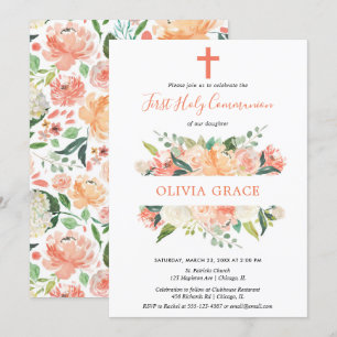 Invitation Première fille élégante florale de sainte