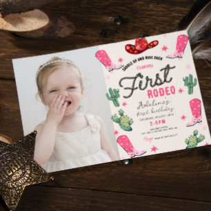 Invitation Première fille Rodéo photo Anniversaire Cowgirl mi