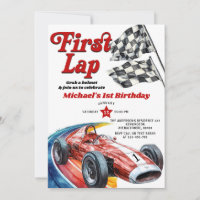 Première Lap Vintage Red Race Car 1er Anniversaire