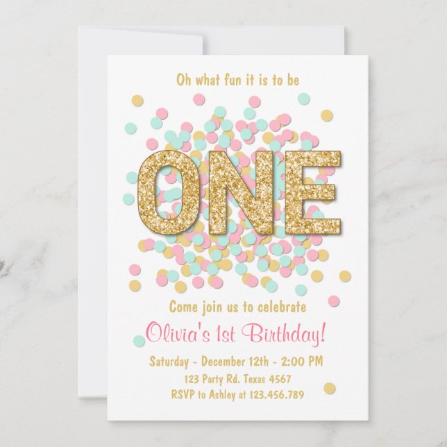 Invitation Première menthe d'or de rose de fille d'invitation (Devant)