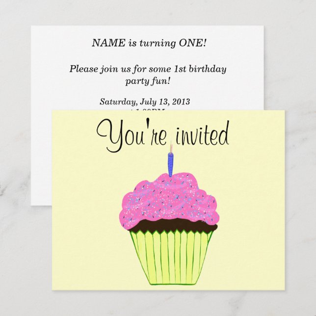Invitation Première Personnaliser d'invitation de Cupcake ros (Devant / Derrière)