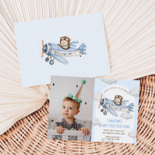 Invitation Première photo d'anniversaire de Beary avec un our