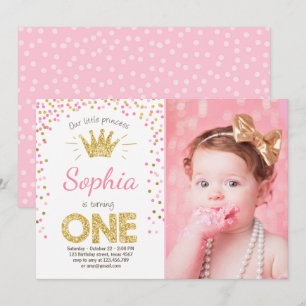 Invitation Première princesse Gold Pink d'invitation